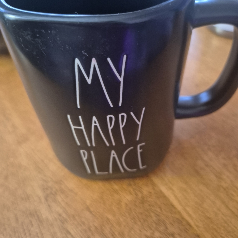 Rae Dunn Black Ceramic Mug 'My Happy Place'